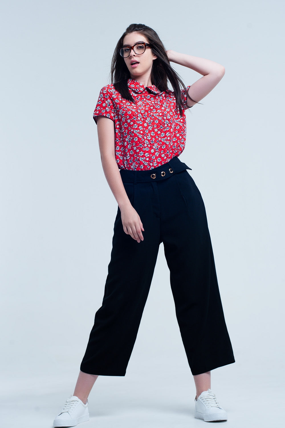 Red Shirt with white flowers print - Shirts