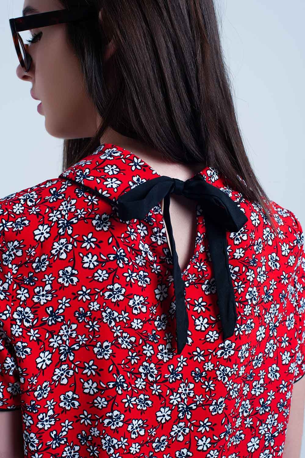 Red Shirt with white flowers print - Shirts