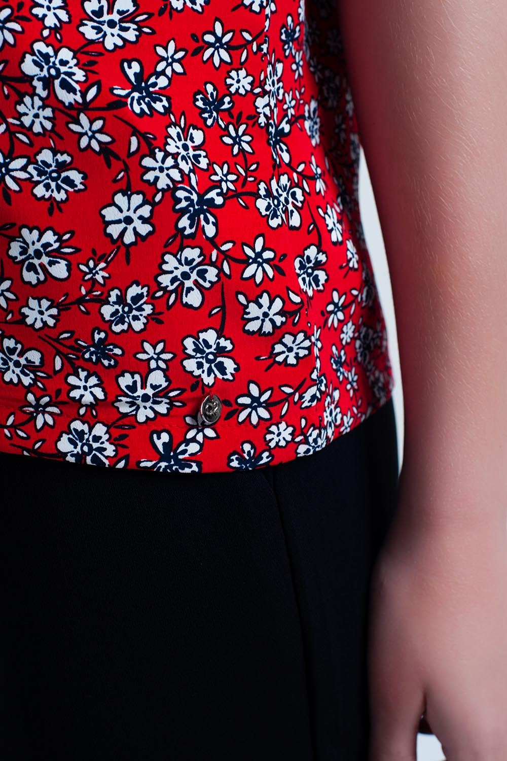 Red Shirt with white flowers print - Shirts