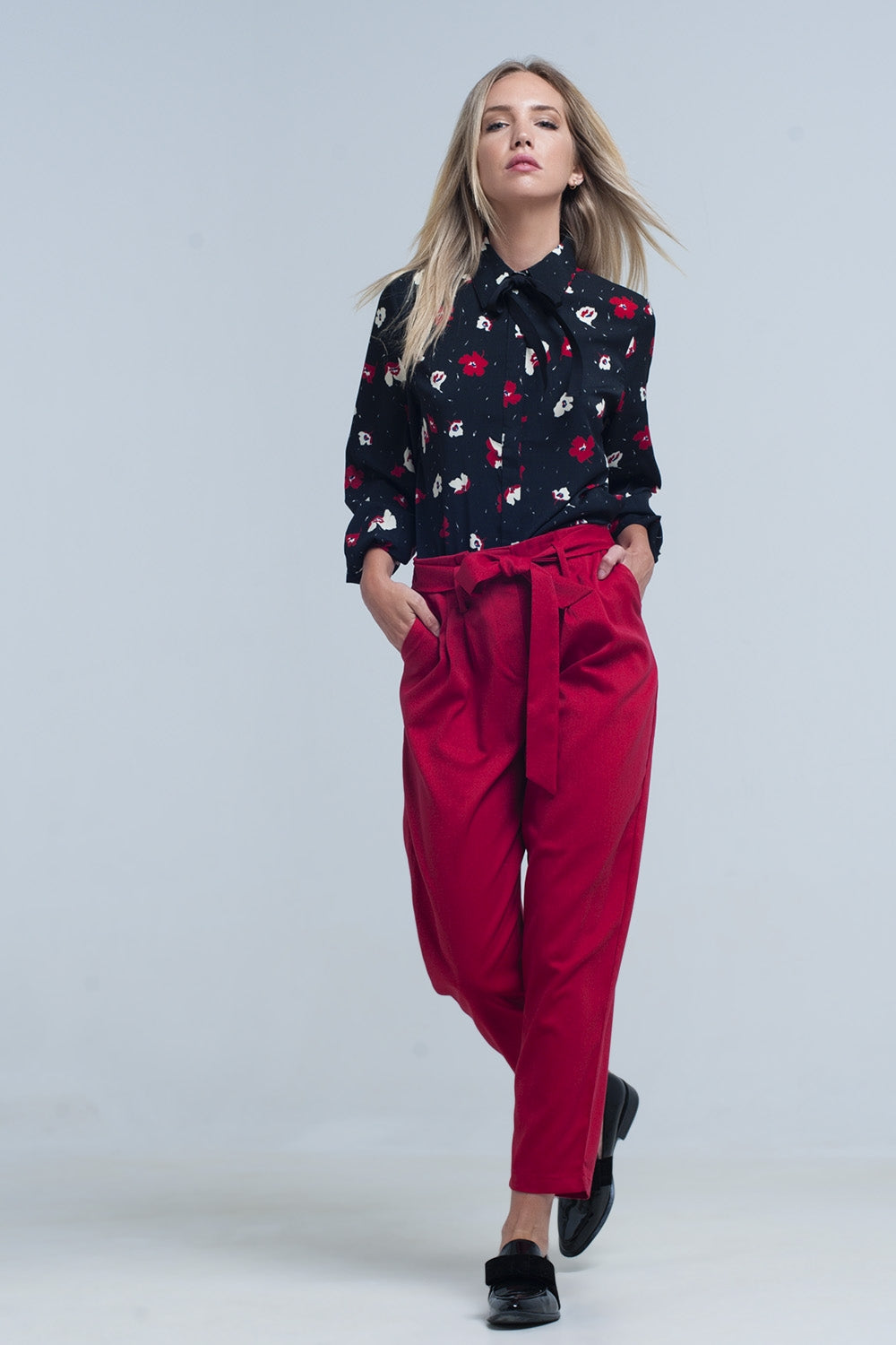 Black shirt with red and white flowers - Shirts