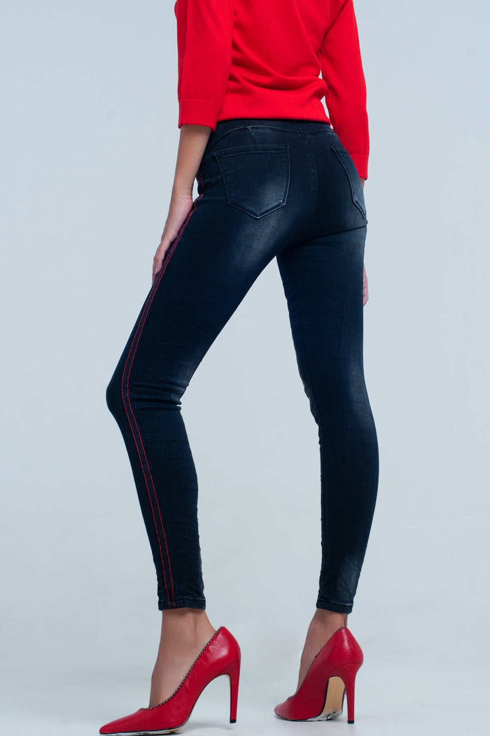 Black skinny leg jeans with side stripe - Denim