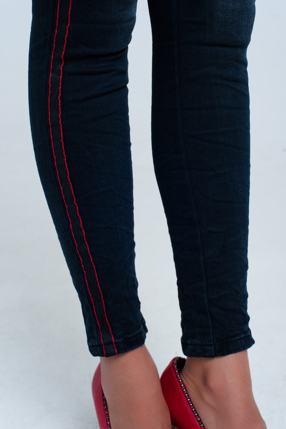 Black skinny leg jeans with side stripe - Denim