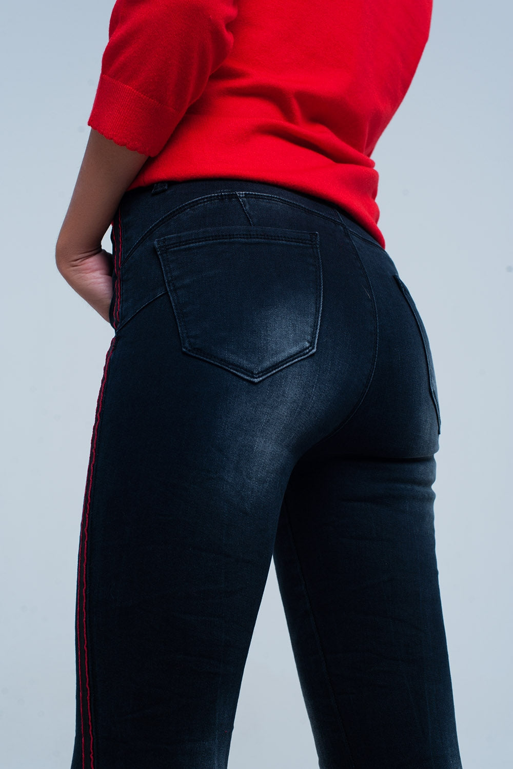 Black skinny leg jeans with side stripe - Denim