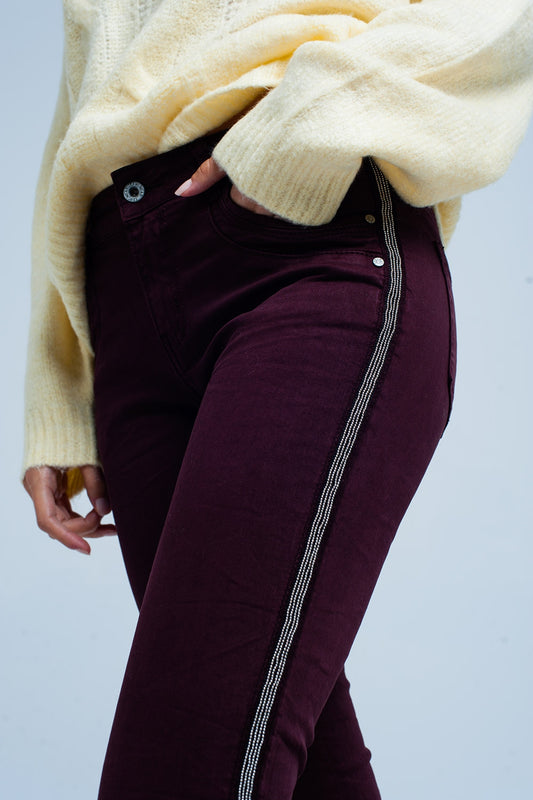 Maroon skinny jeans with metal side stripe - Coloured Jeans