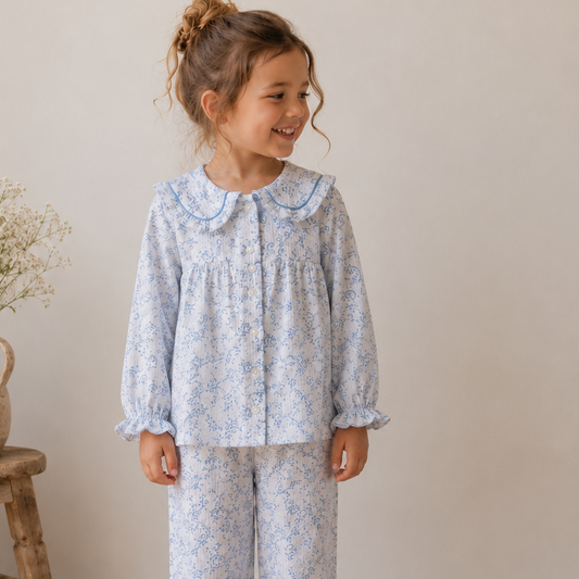 Blue Paisley Organic Muslin Pyjamas - Pajamas
