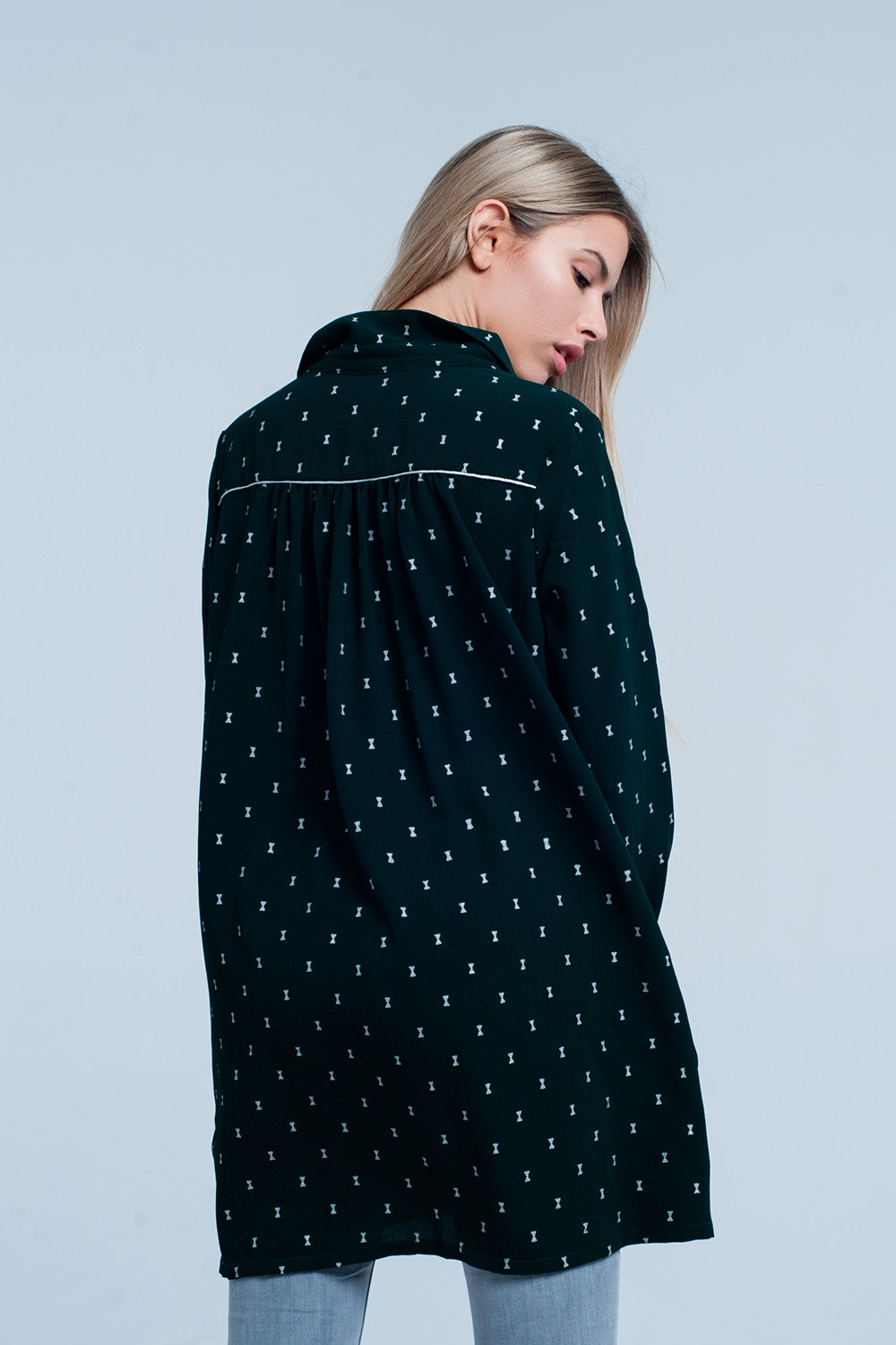 Green longline shirt with silver ribbon pattern - Shirts