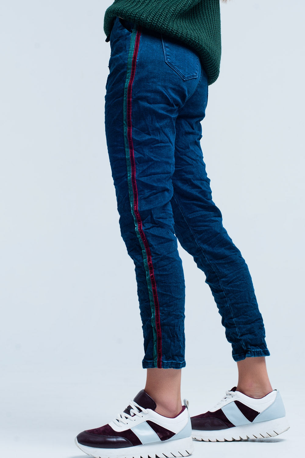 Blue Baggy Jeans multi-color side stripe - Denim
