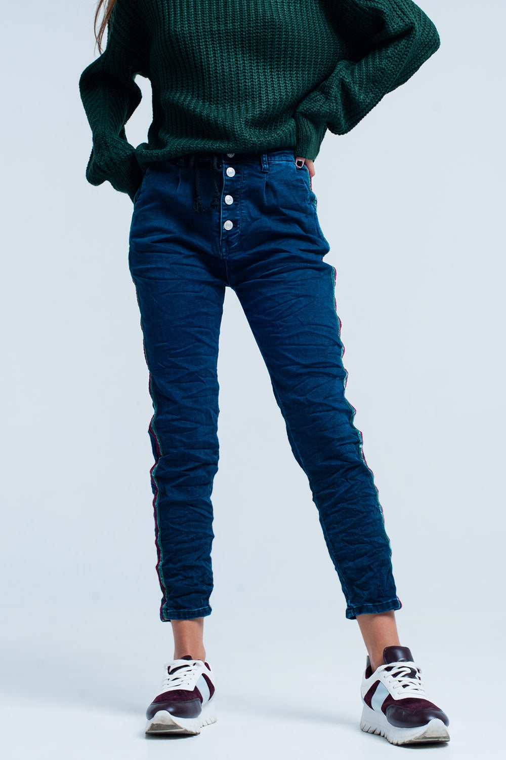 Blue Baggy Jeans multi-color side stripe - Denim