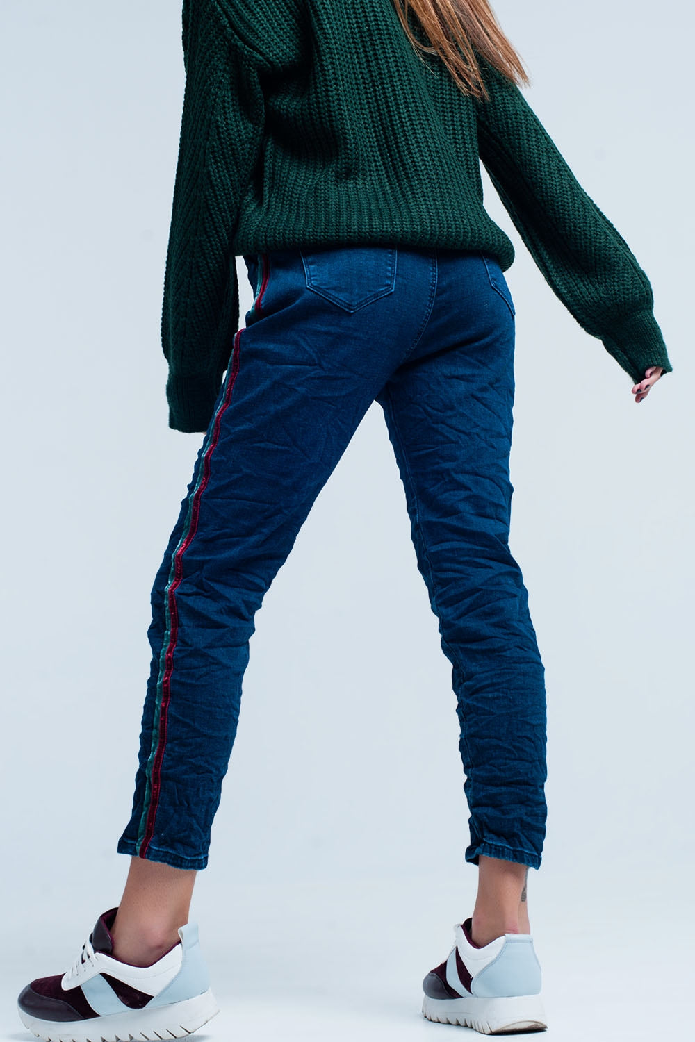 Blue Baggy Jeans multi-color side stripe - Denim