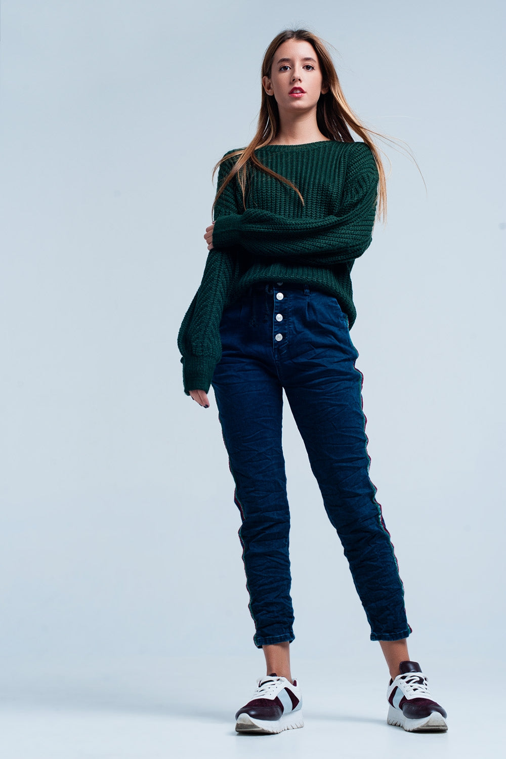 Blue Baggy Jeans multi-color side stripe - Denim