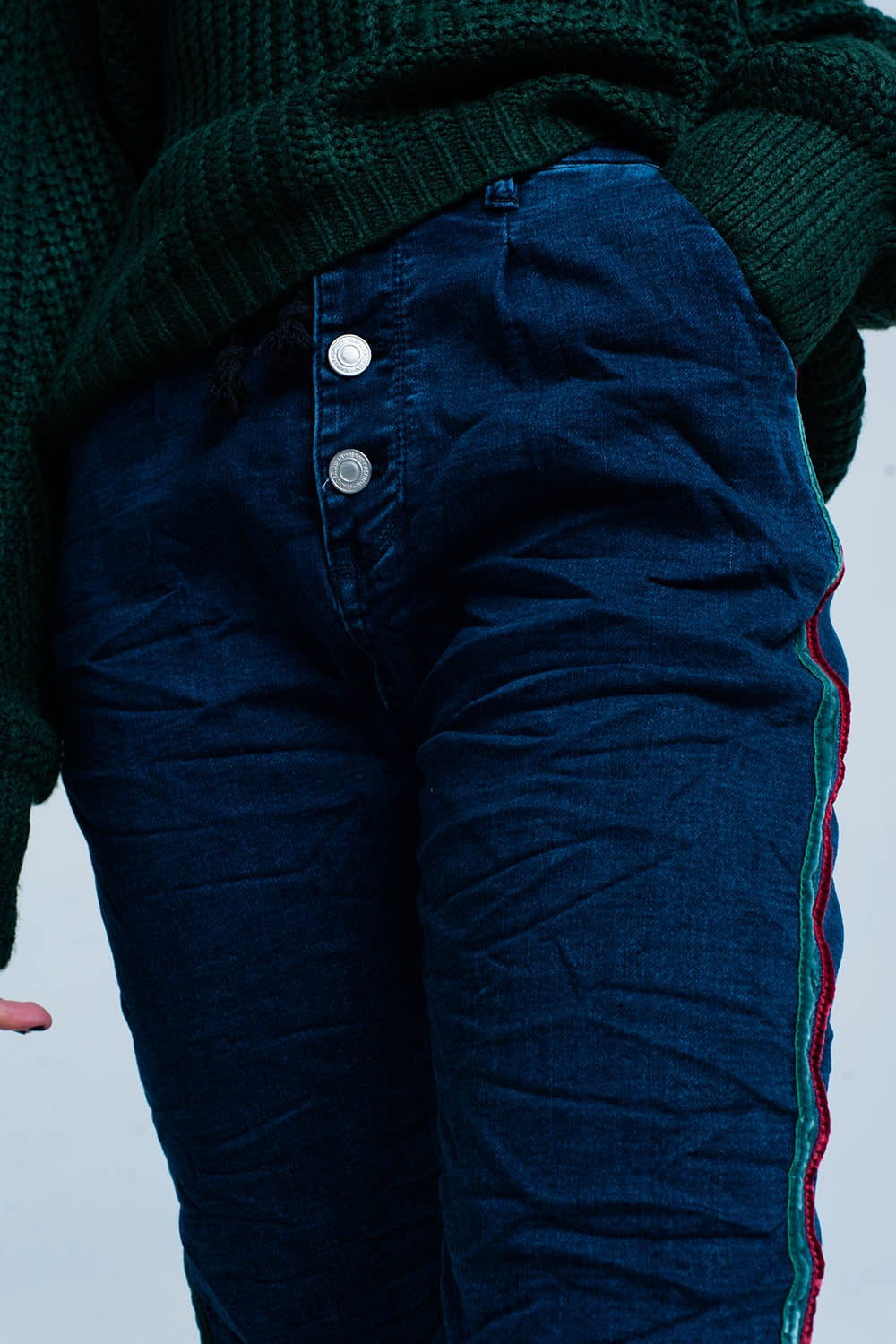 Blue Baggy Jeans multi-color side stripe - Denim