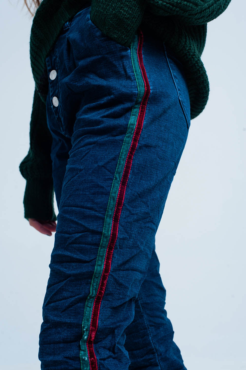 Blue Baggy Jeans multi-color side stripe - Denim