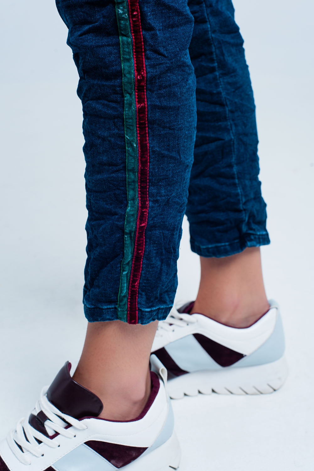 Blue Baggy Jeans multi-color side stripe - Denim