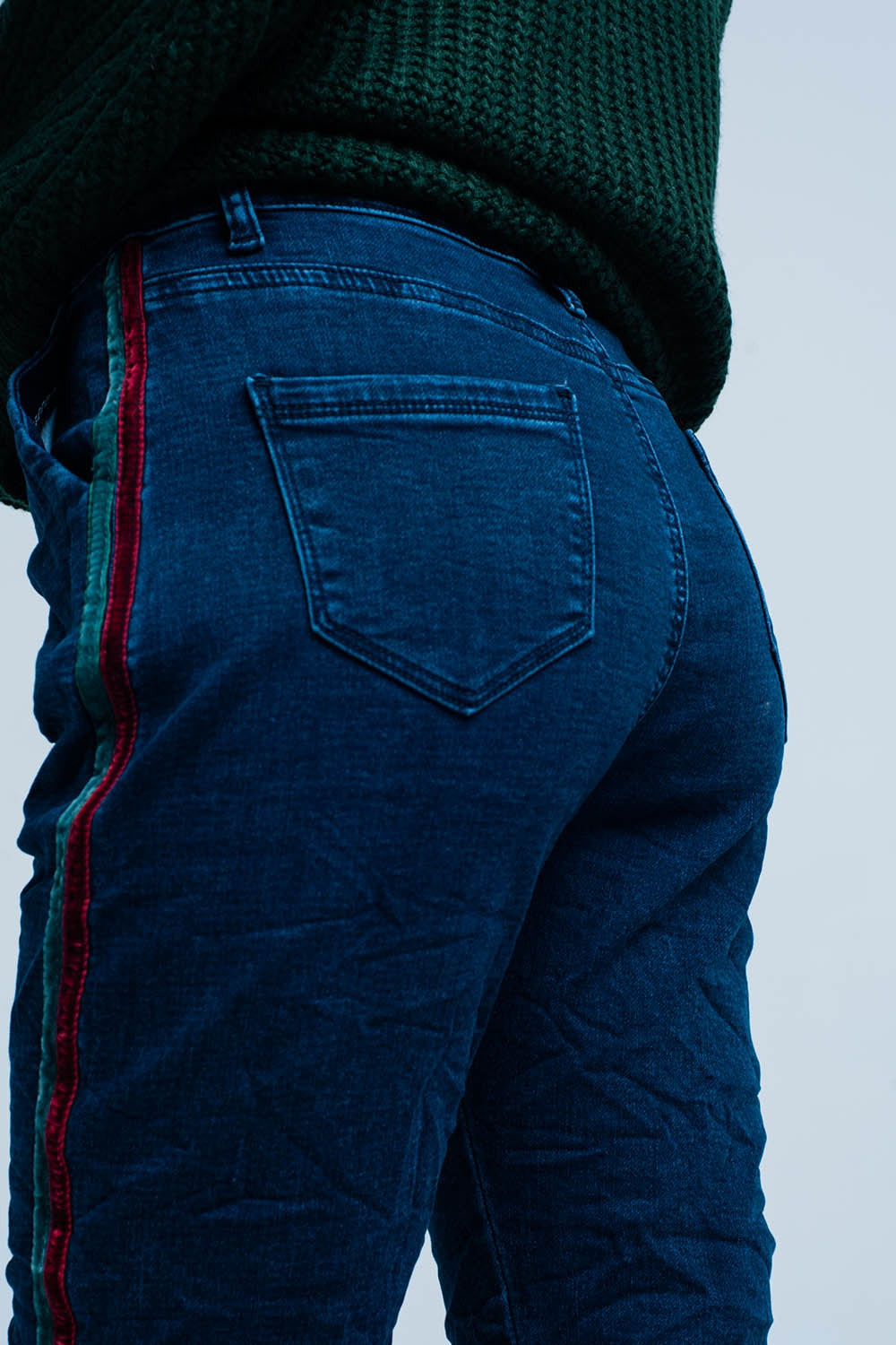 Blue Baggy Jeans multi-color side stripe - Denim