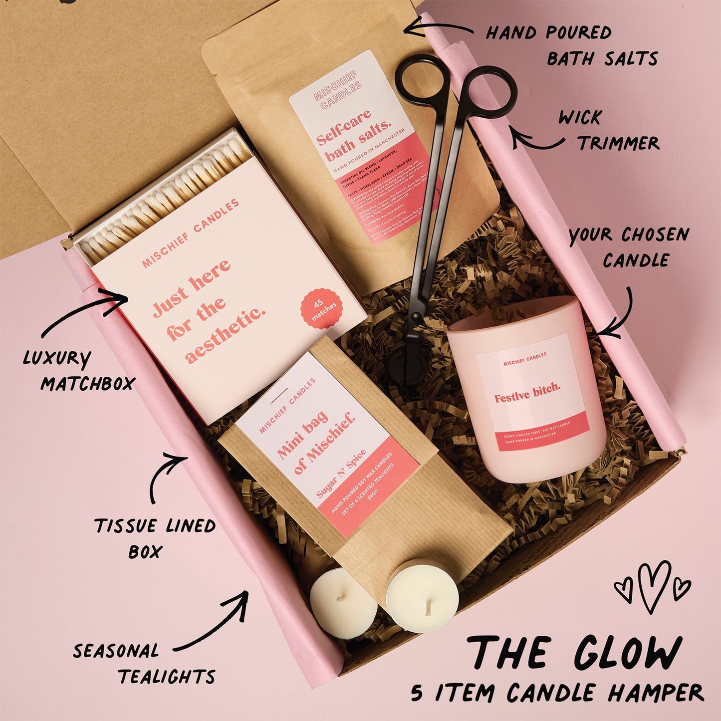 Funny Christmas Gift For Her Friend Candle Festive Bitch The Glow - 5 Item Hamper - Candles