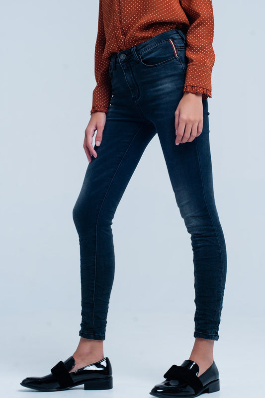 Black wrinkled skinny high-waisted jeans - Denim