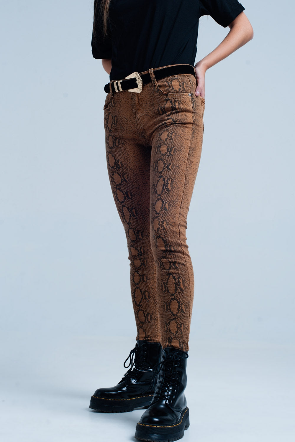 Orange Skinny Pants in Snake Print - Coloured Jeans