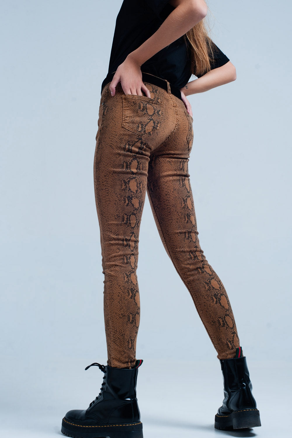 Orange Skinny Pants in Snake Print - Coloured Jeans