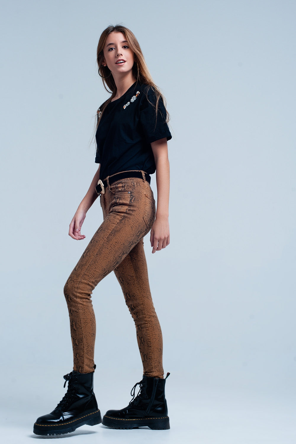 Orange Skinny Pants in Snake Print - Coloured Jeans