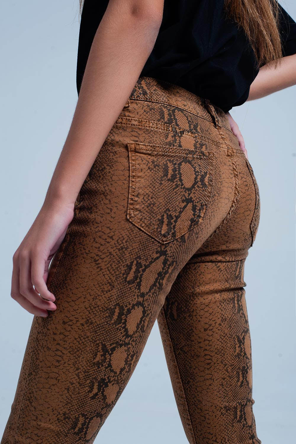 Orange Skinny Pants in Snake Print - Coloured Jeans