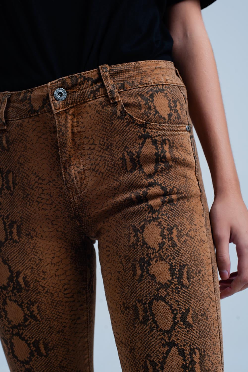 Orange Skinny Pants in Snake Print - Coloured Jeans