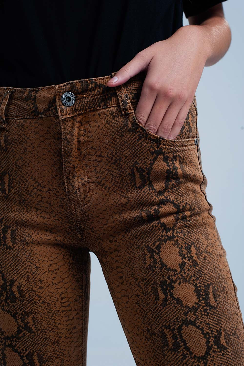 Orange Skinny Pants in Snake Print - Coloured Jeans