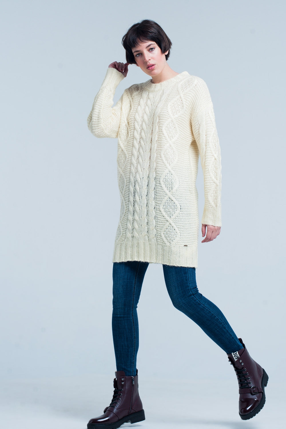 Yellow Cable Knitted Mini Dress