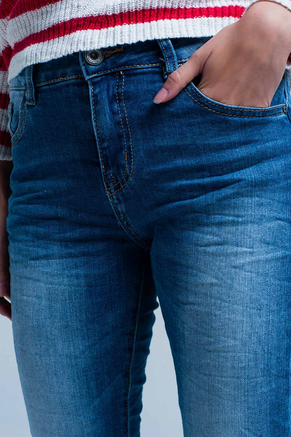 Dark Wash Wrinkled Skinny Jeans