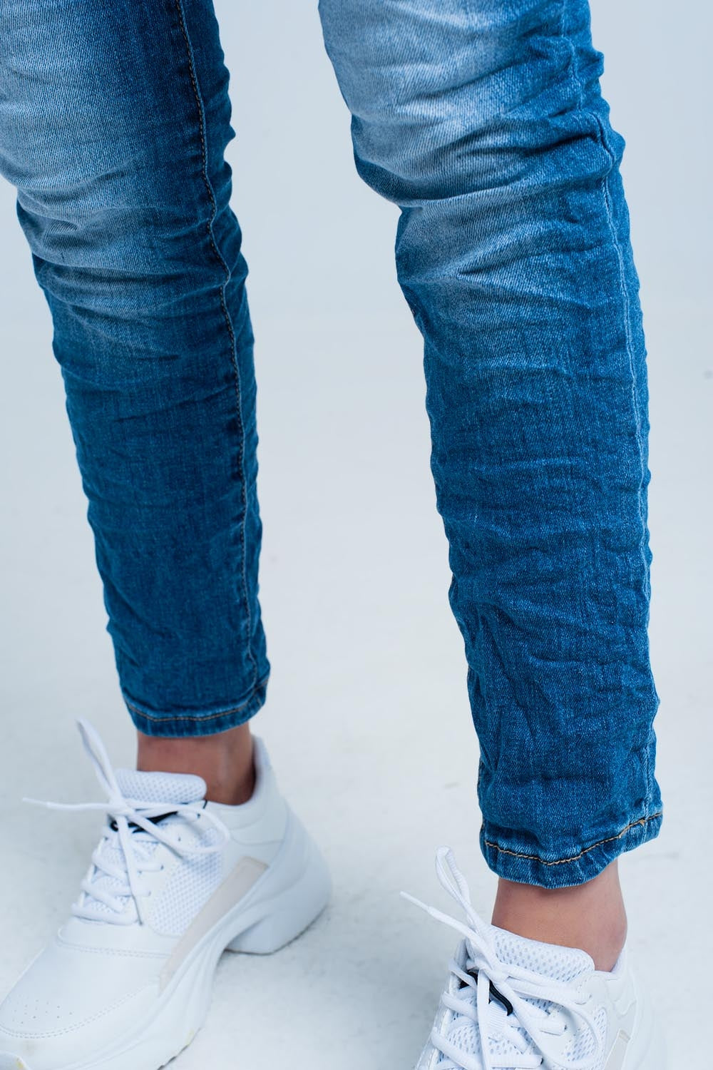 Dark Wash Wrinkled Skinny Jeans