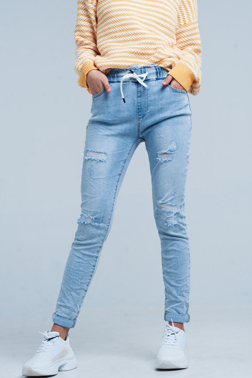 Light Wash Jogger with Drawstring Waistband - Denim
