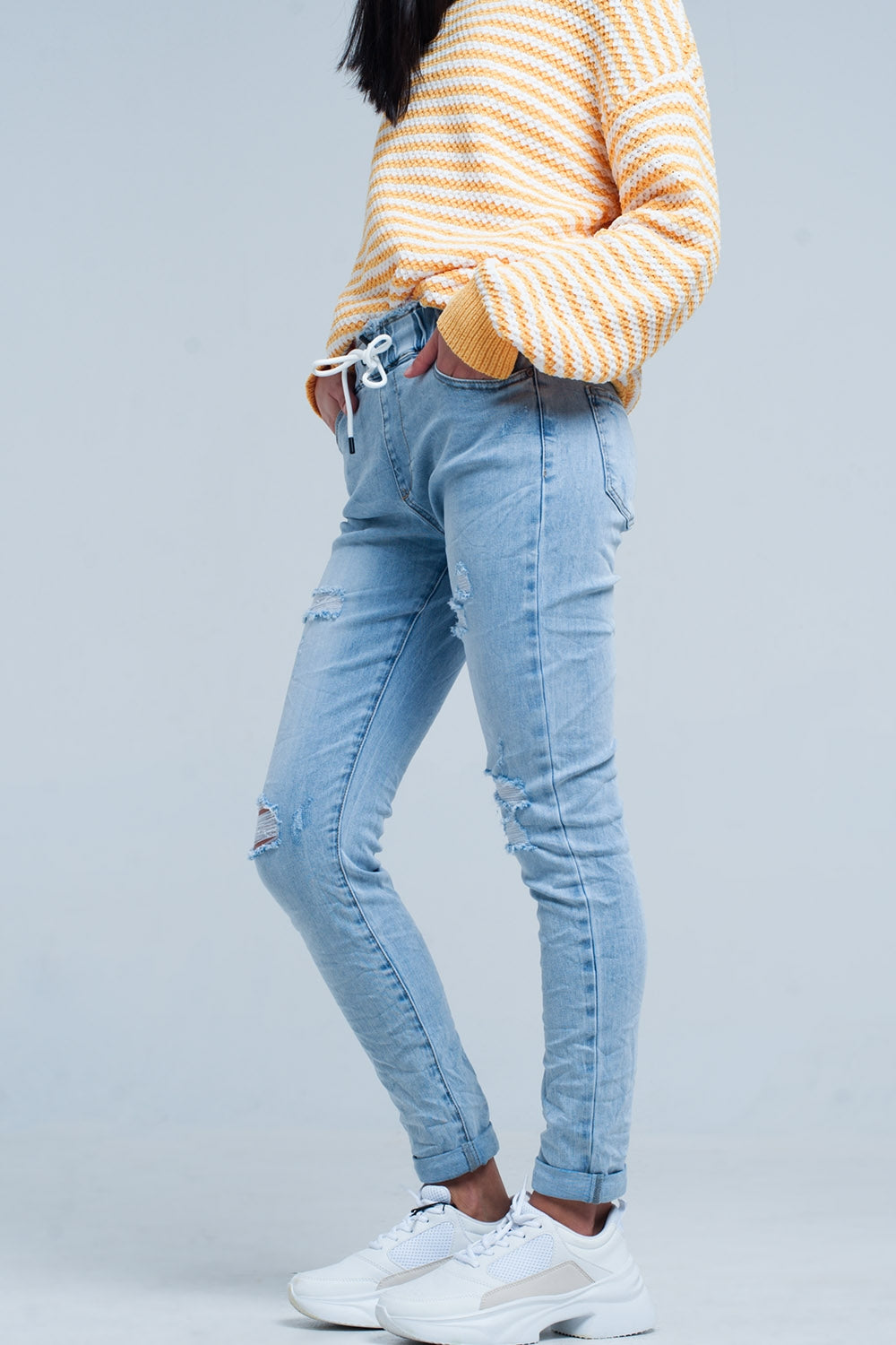 Light Wash Jogger with Drawstring Waistband - Denim