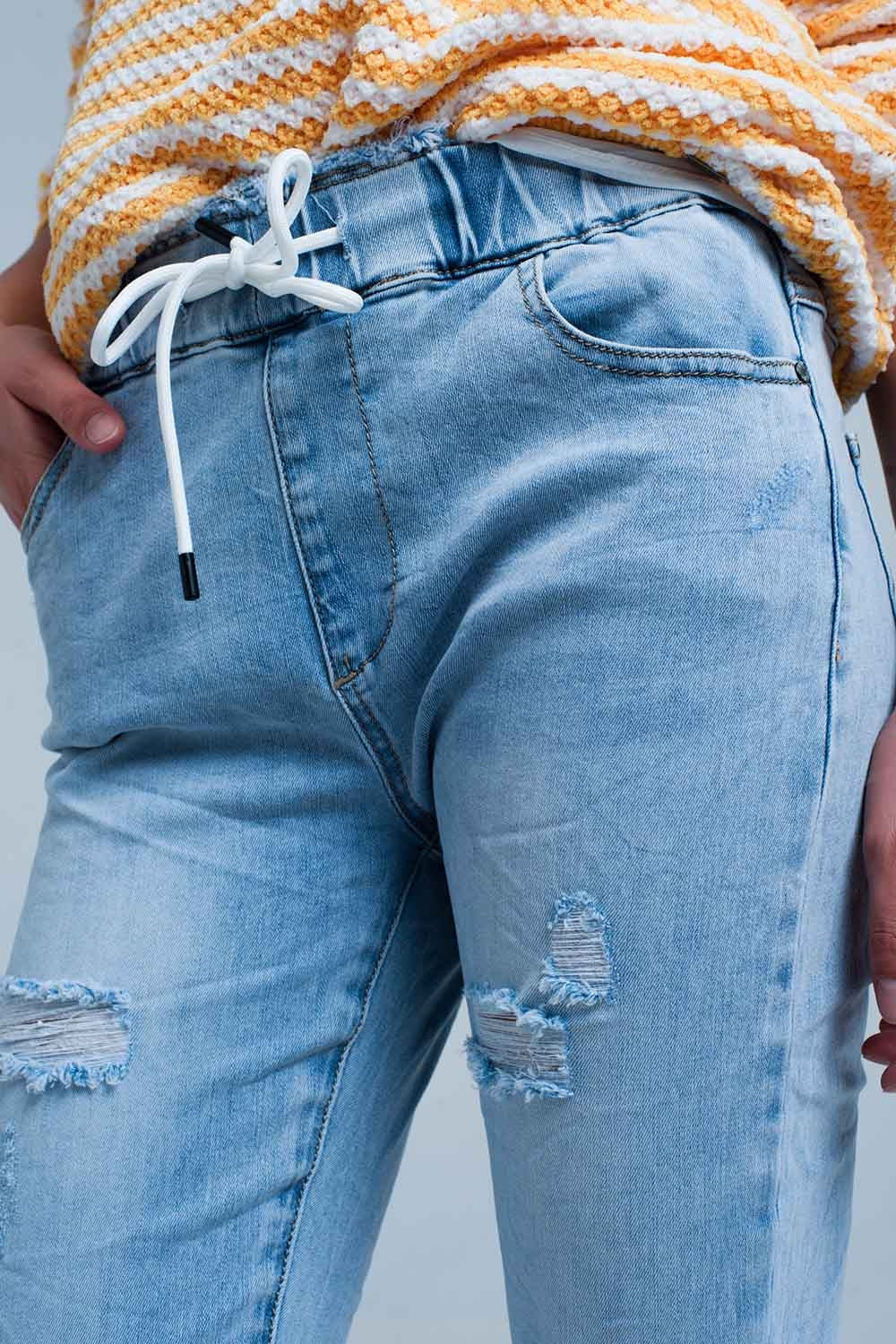 Light Wash Jogger with Drawstring Waistband - Denim