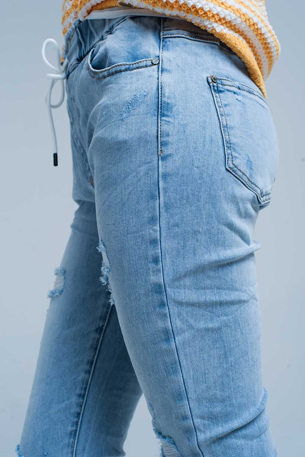 Light Wash Jogger with Drawstring Waistband - Denim