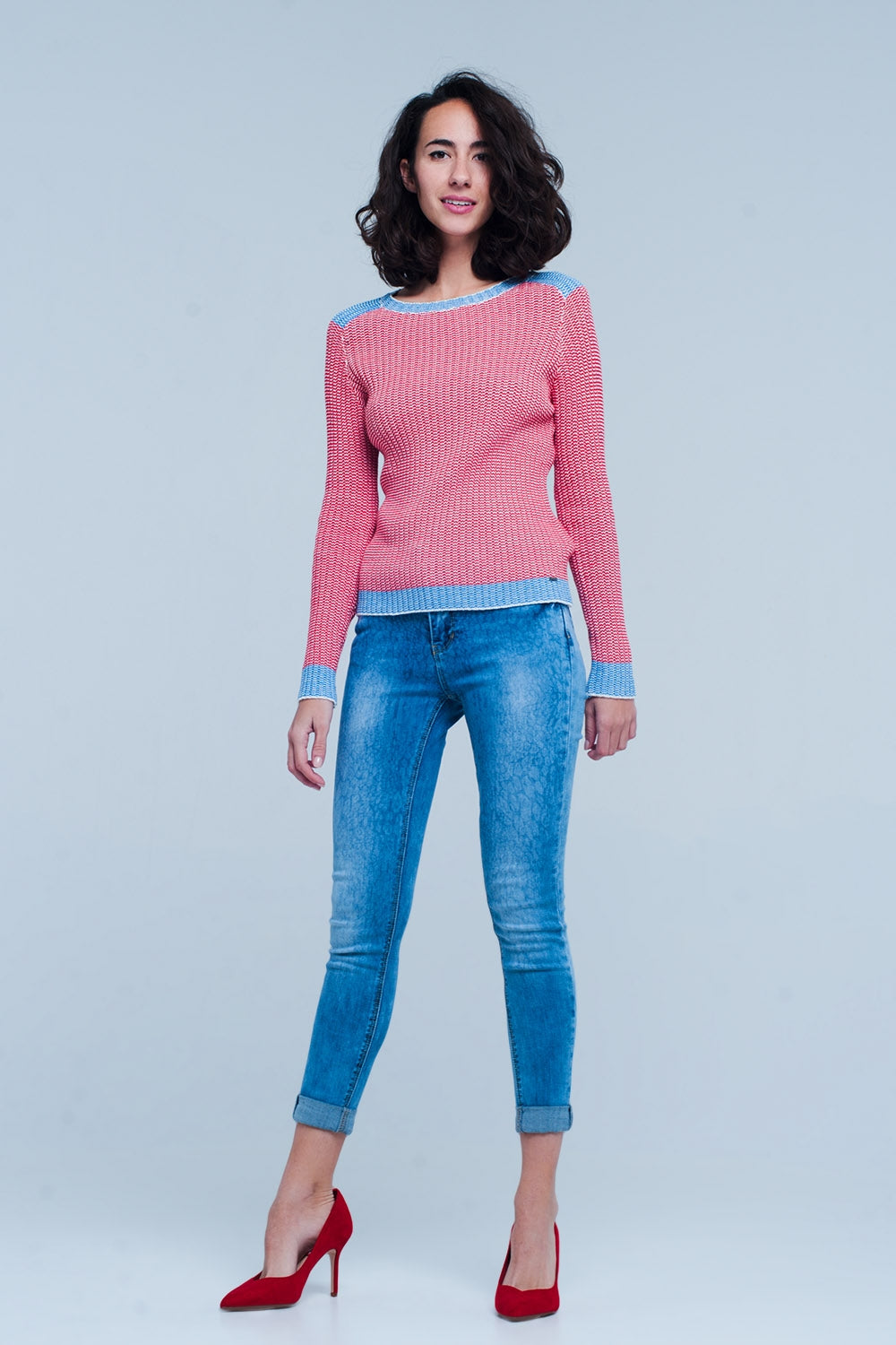 Medium wash skinny jeans with leopard print - Denim