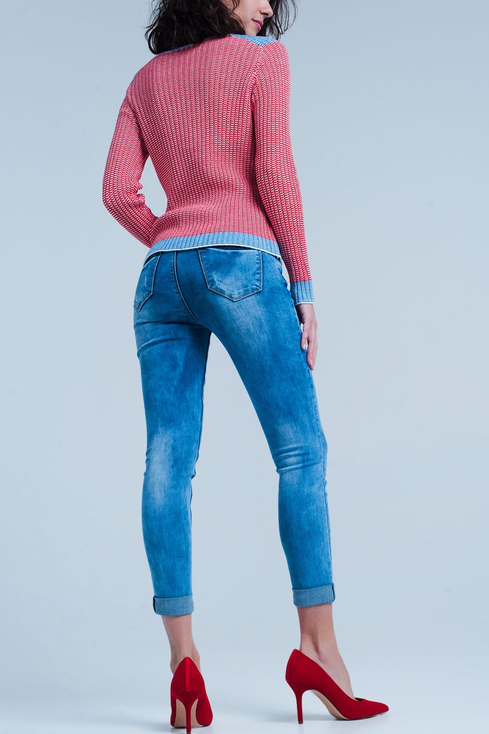 Medium wash skinny jeans with leopard print - Denim