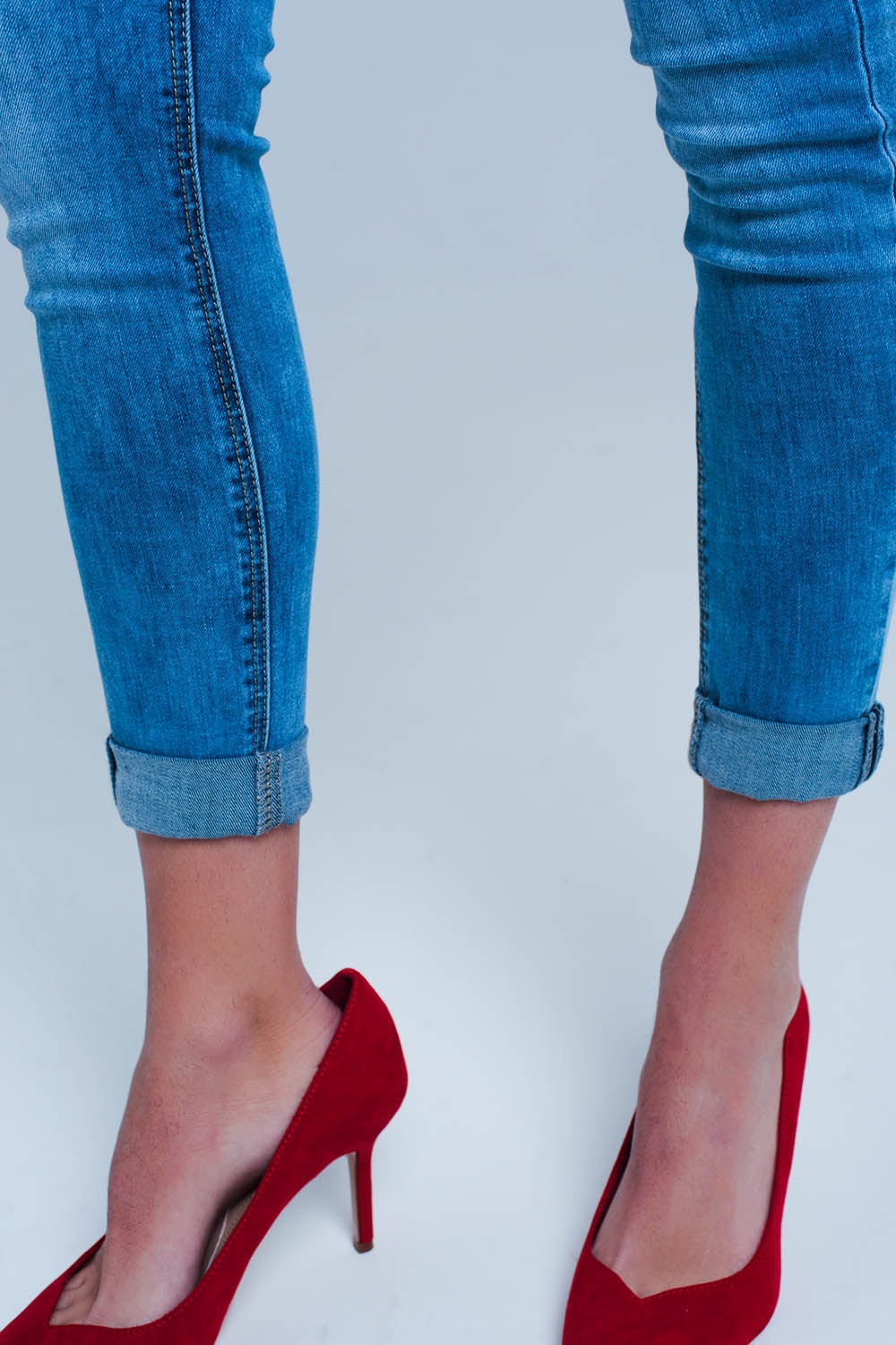 Medium wash skinny jeans with leopard print - Denim