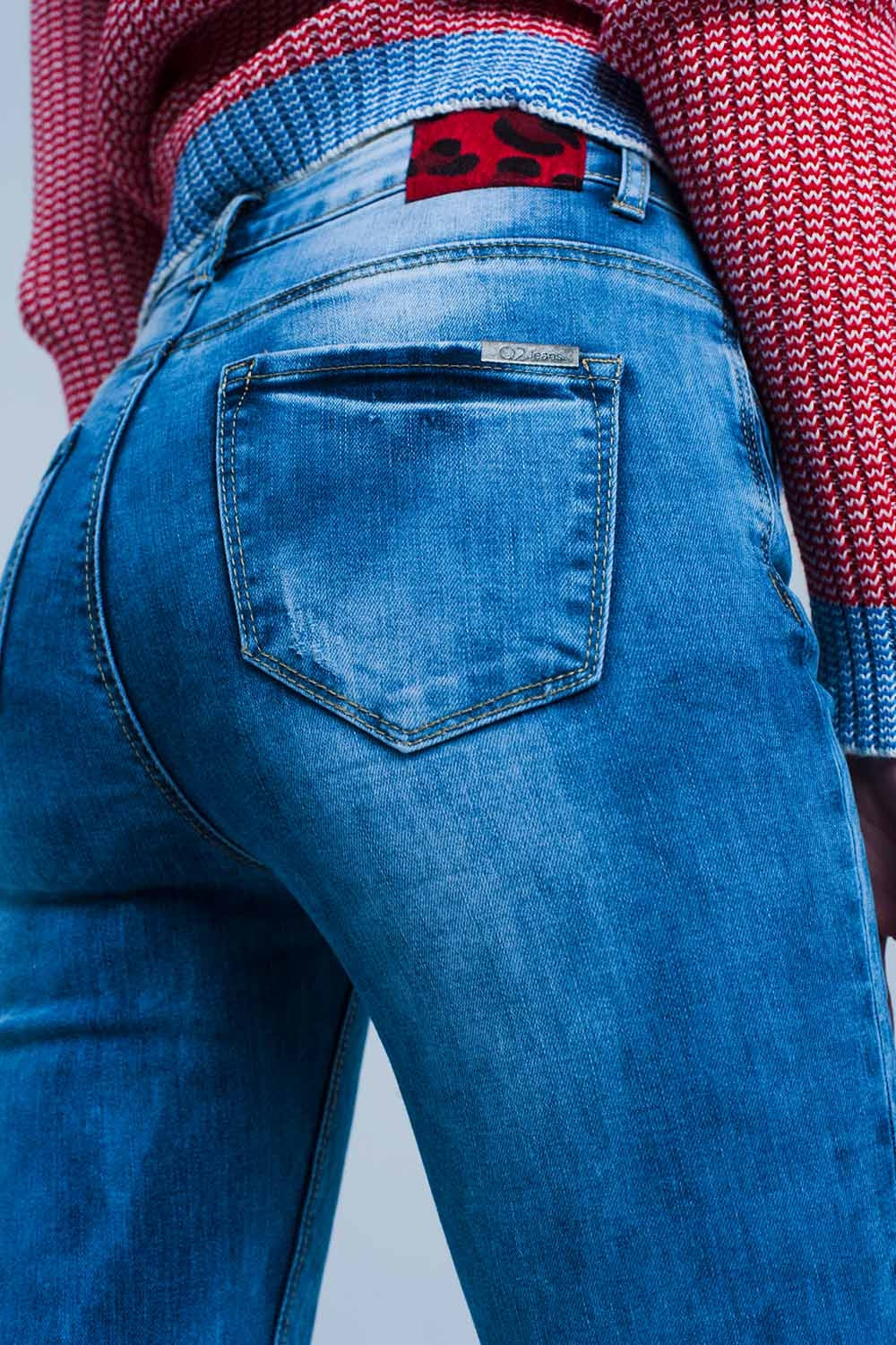 Medium wash skinny jeans with leopard print - Denim