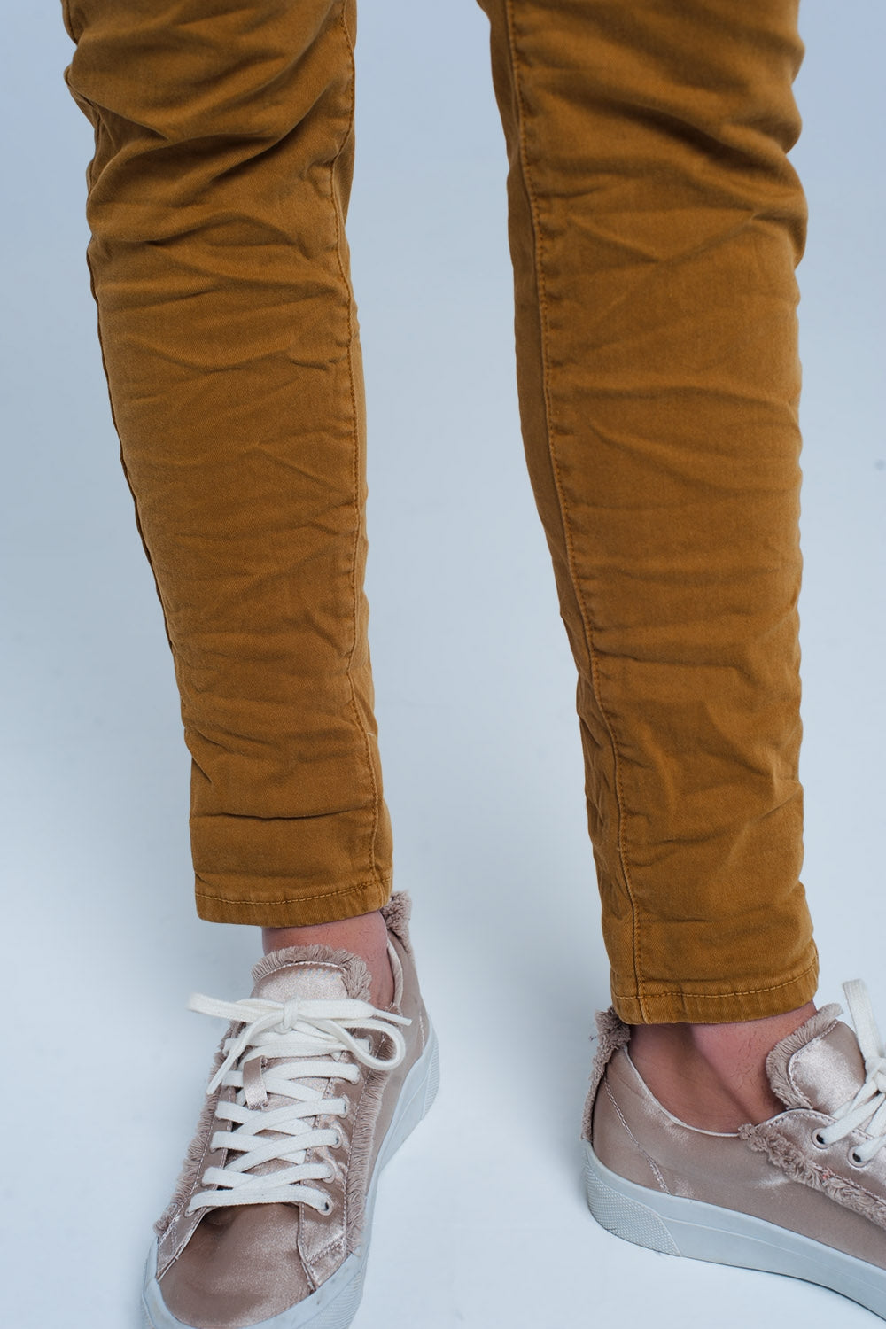 Mustard Skinny Pants with Sequins and Buttons