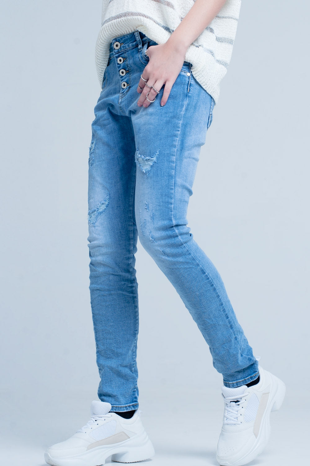 Jean boyfriend bleu délavé