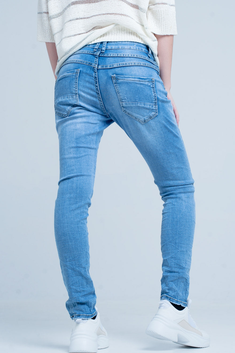 Blue Distressed Boyfriend Jeans - Denim