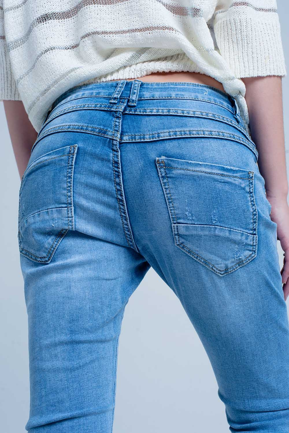 Blue Distressed Boyfriend Jeans - Denim