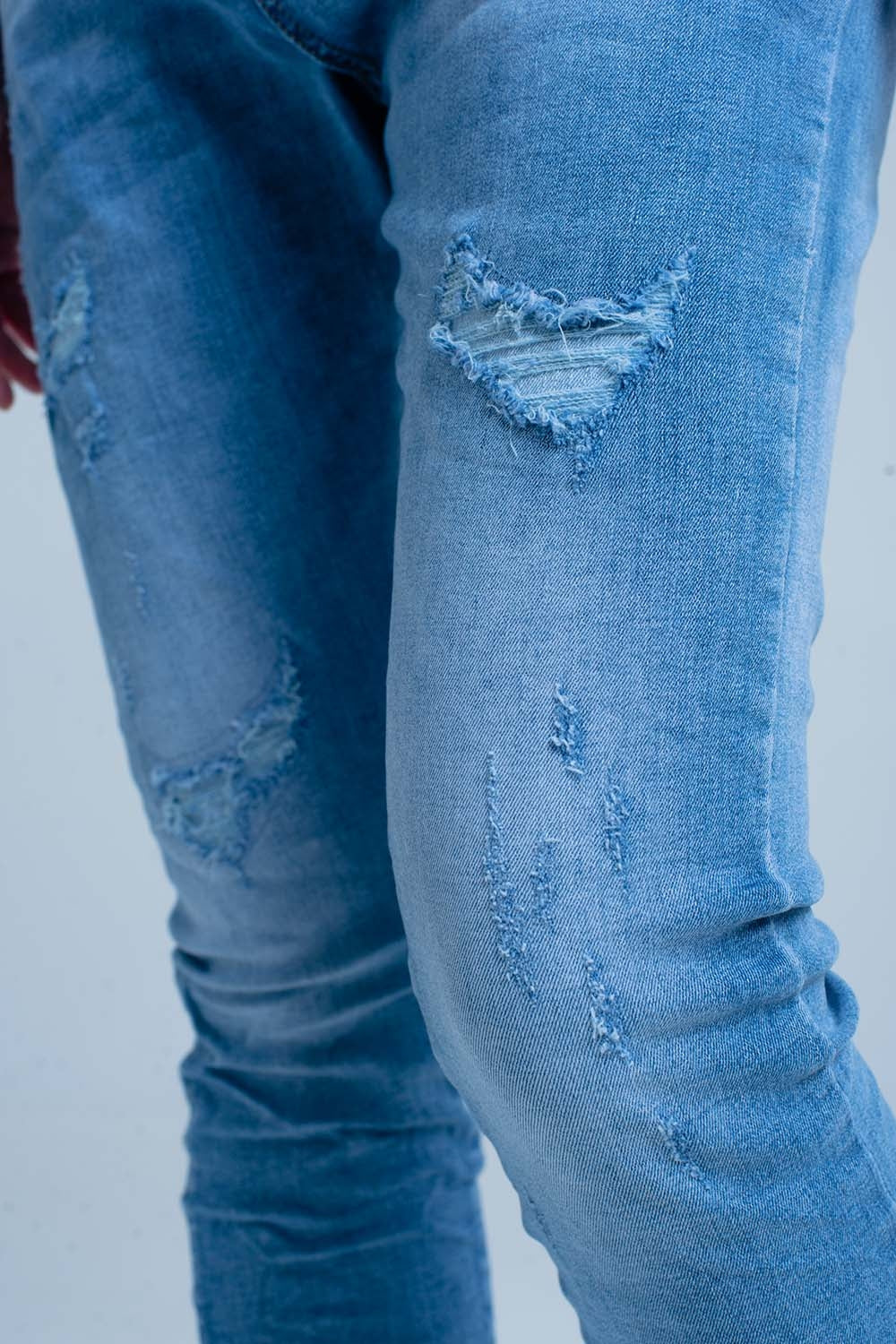 Blue Distressed Boyfriend Jeans - Denim