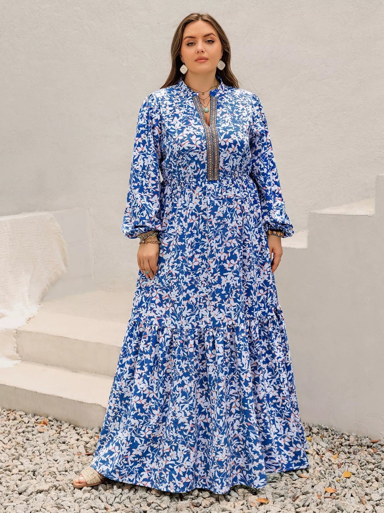 Plus Size Floral Print Bohemian Maxi Dress -