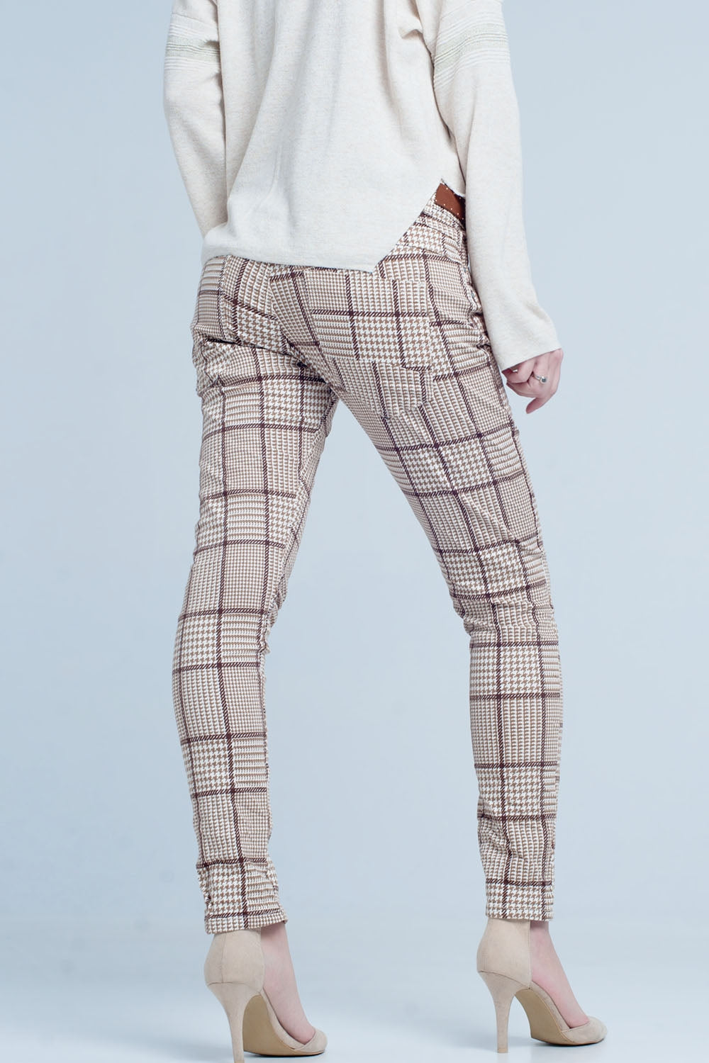 Beige Tartan Boyfriend Jeans - Coloured Jeans