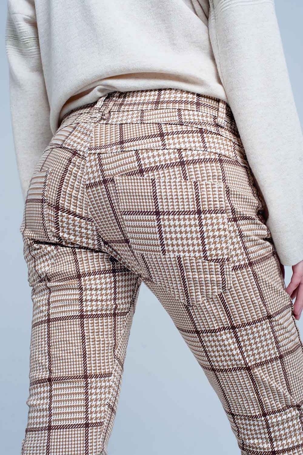 Beige Tartan Boyfriend Jeans - Coloured Jeans