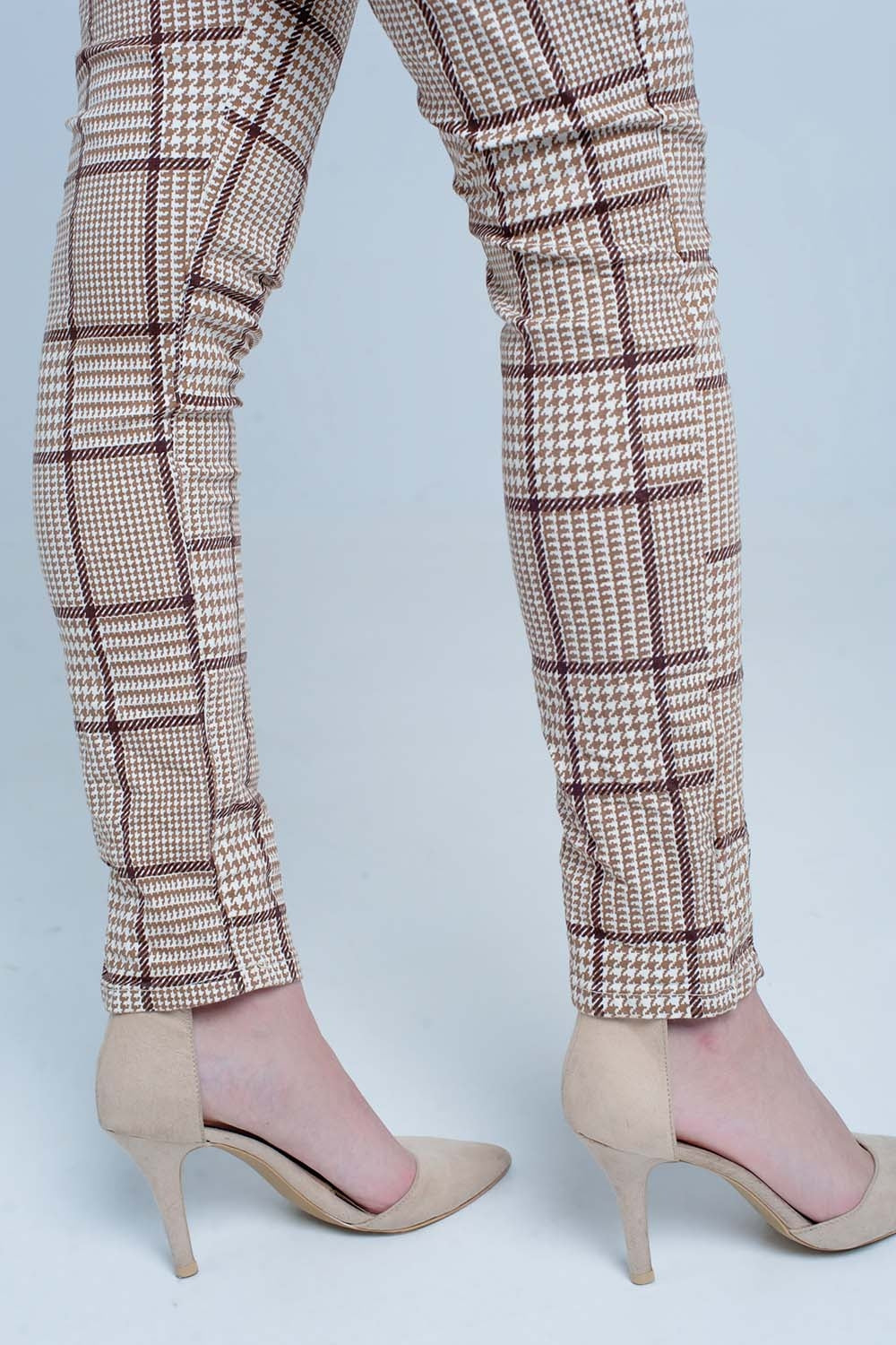 Beige Tartan Boyfriend Jeans - Coloured Jeans