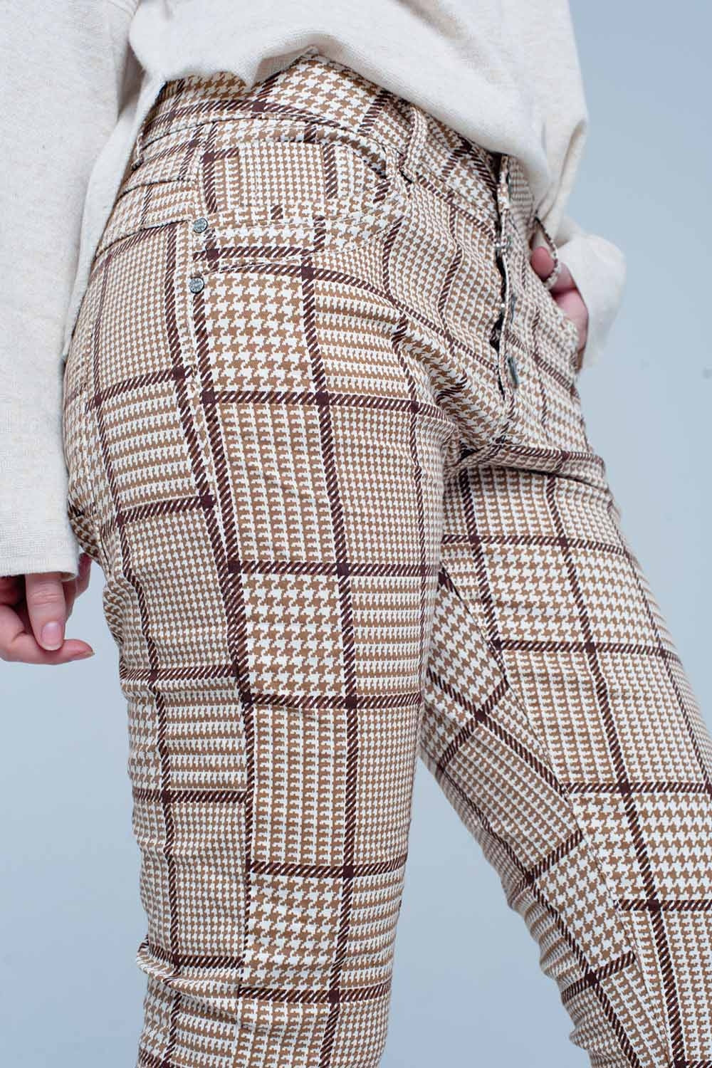 Beige Tartan Boyfriend Jeans - Coloured Jeans