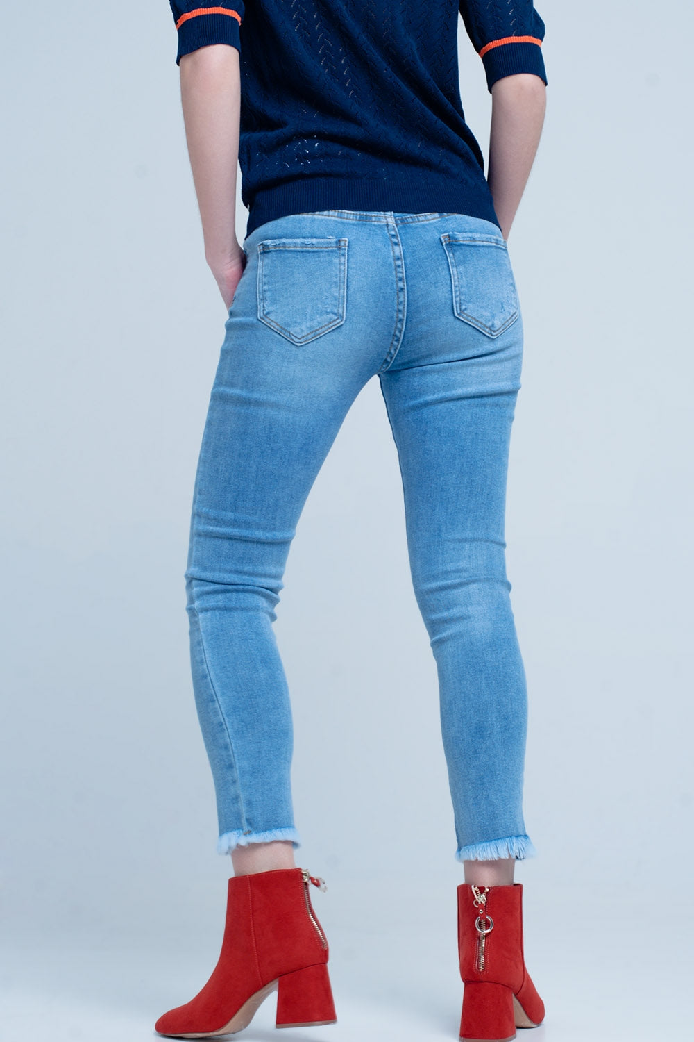 Blue Fringed Skinny Jeans - Denim