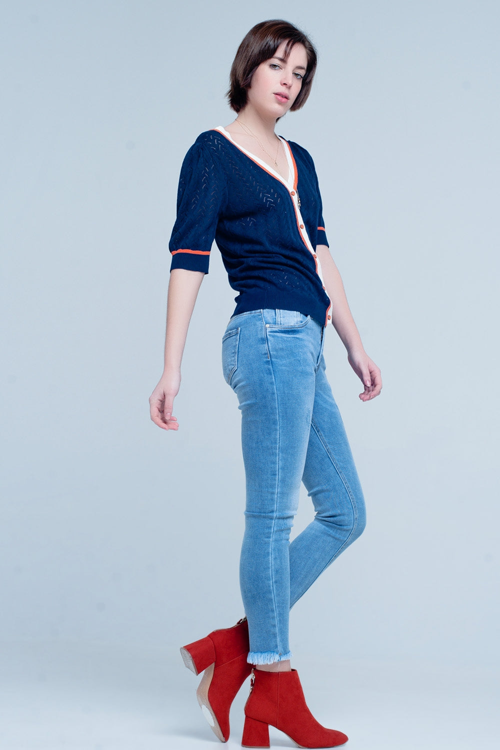 Blue Fringed Skinny Jeans - Denim