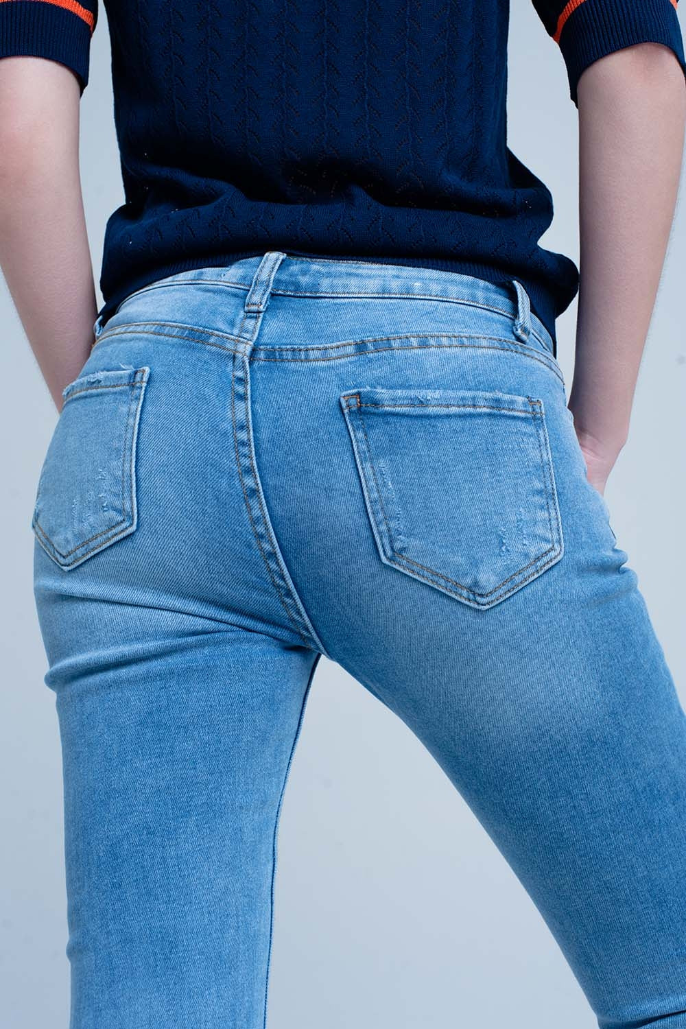 Blue Fringed Skinny Jeans - Denim